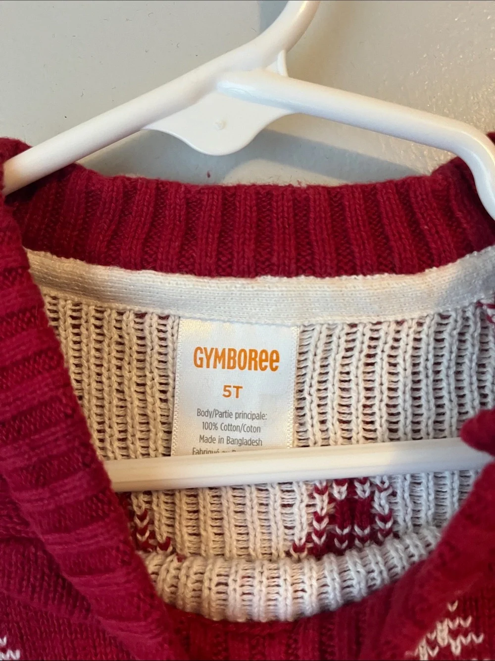 Gymboree Red and White Nordic Button-Shoulder Christmas Tree Sweater